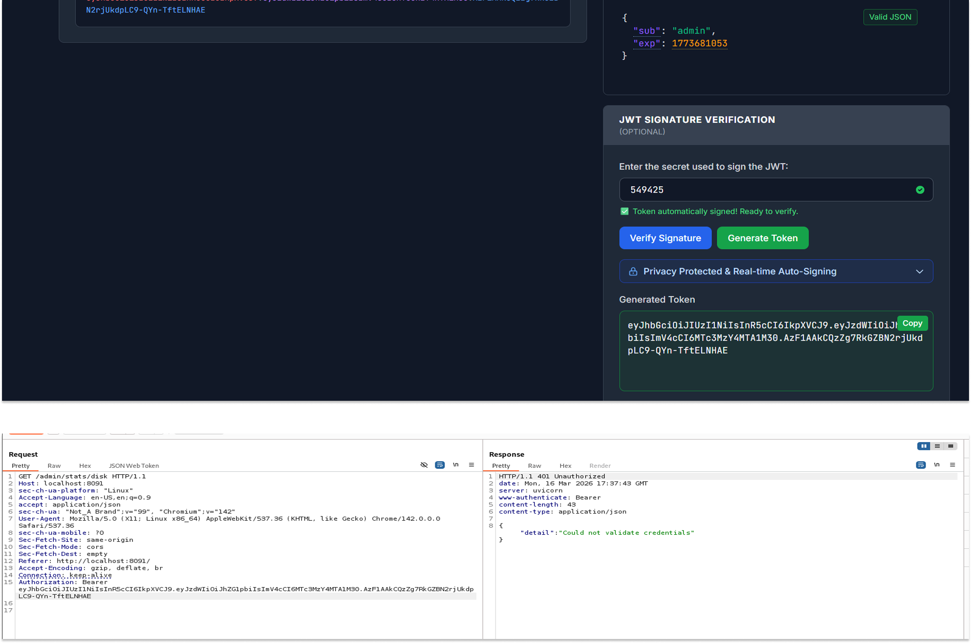 Forging my own token and accessing the admin endpoint