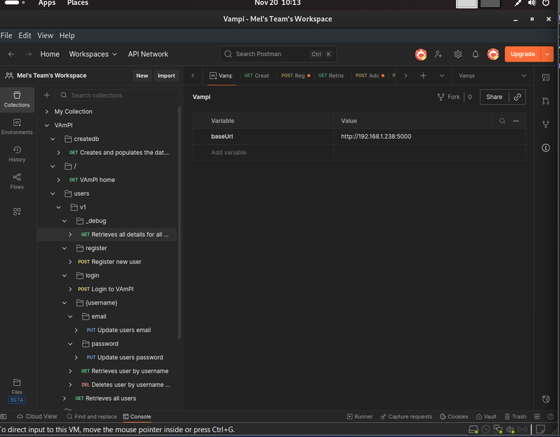 Changing the Baseurl in Postman for VAmPI