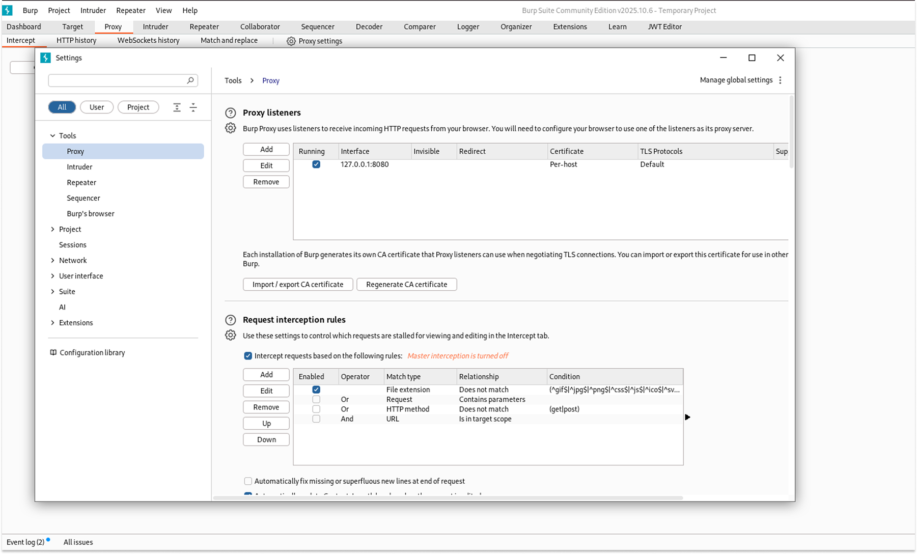 Burp Suite Proxy setup