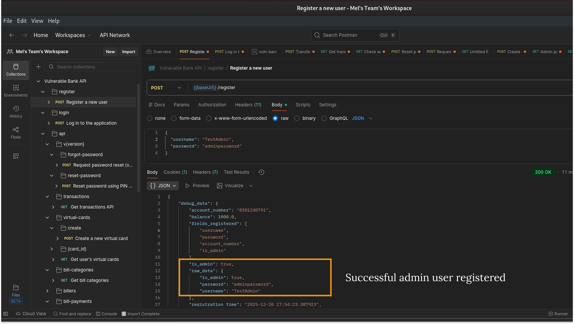 Successful Admin user registered