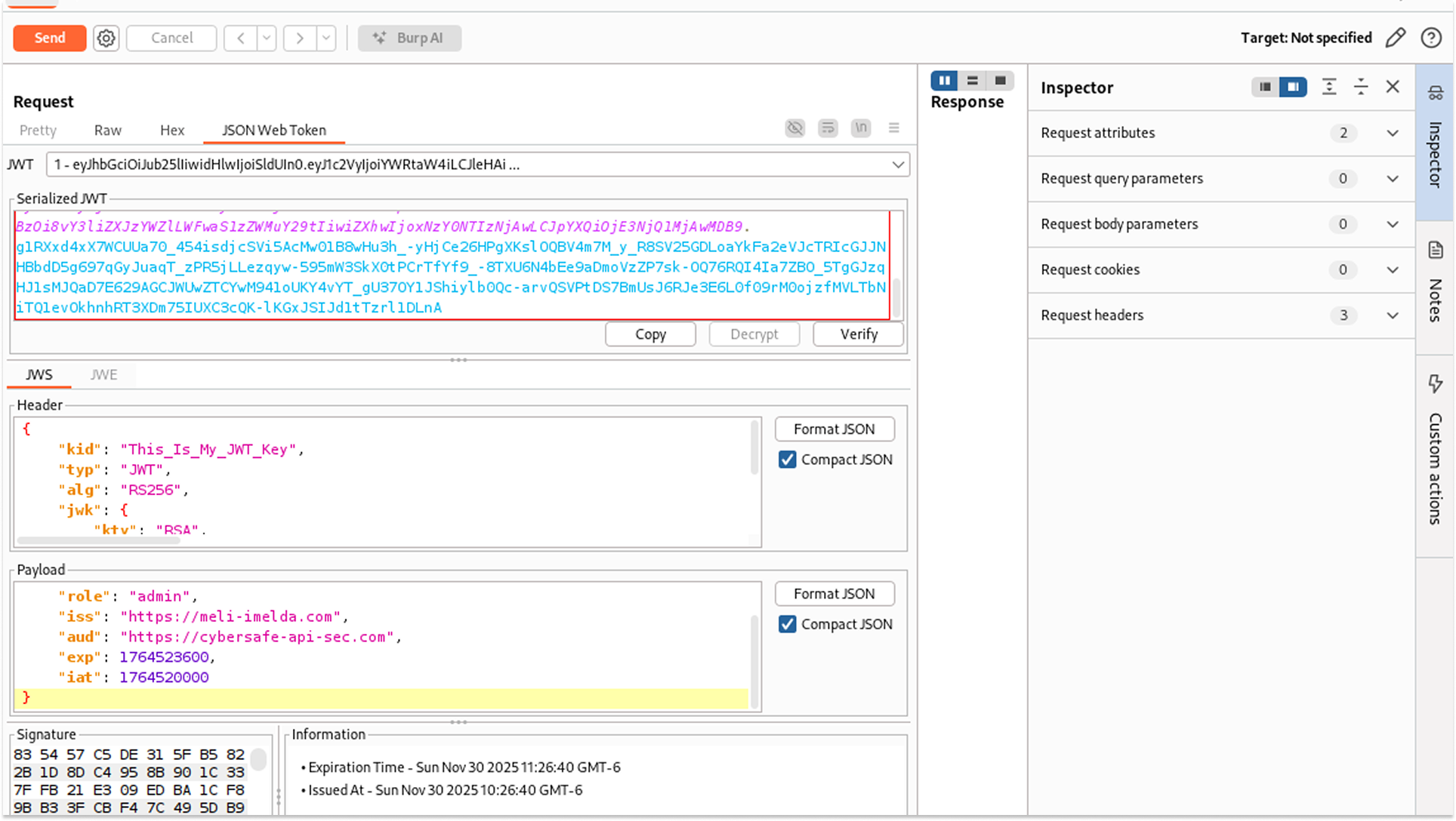 Final secured jwt signed with an RSA key