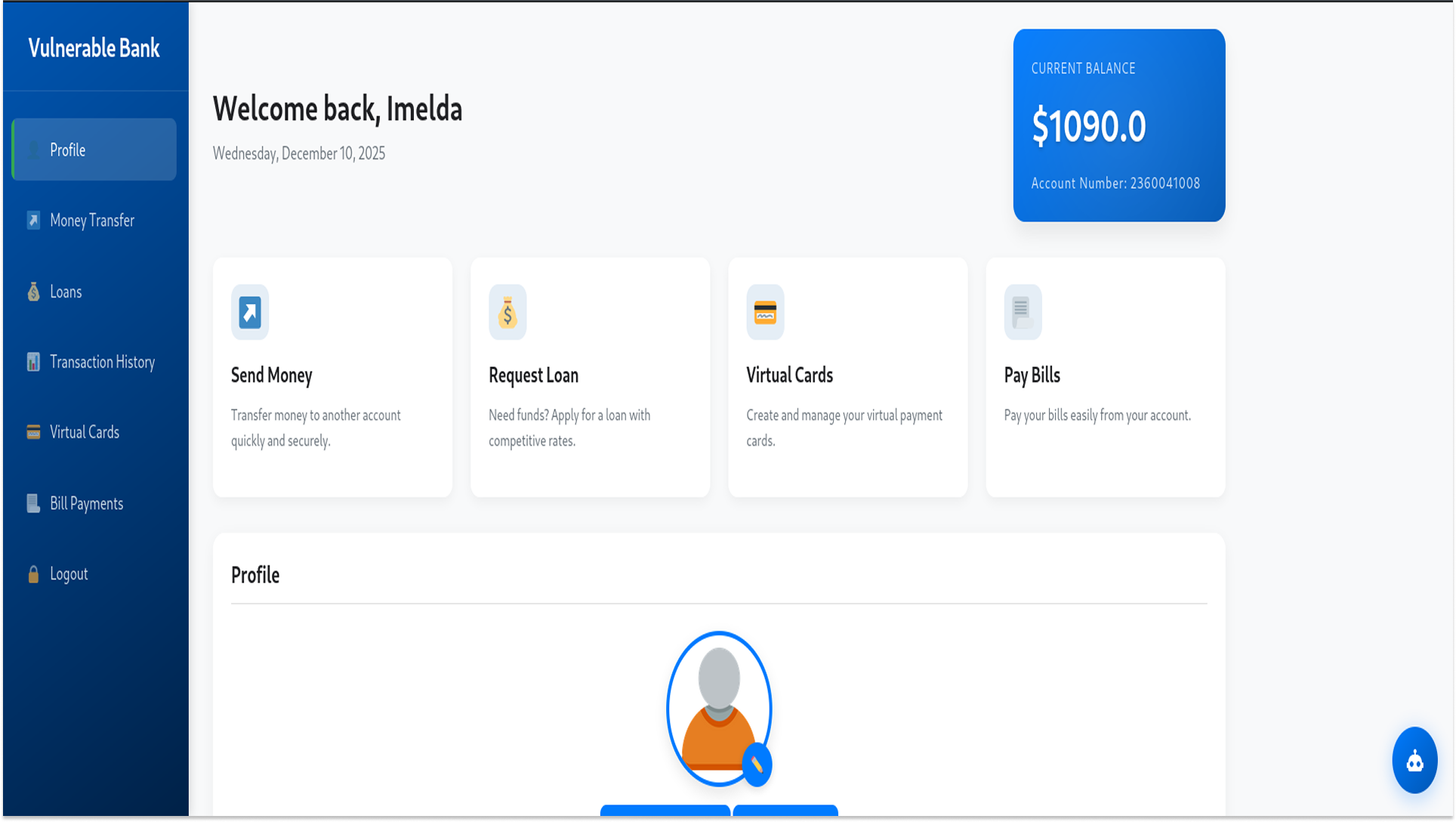 Successful Login in Vuln Bank in Kali