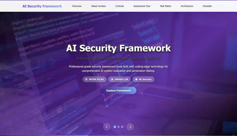 AI Security Framework Website Homepage