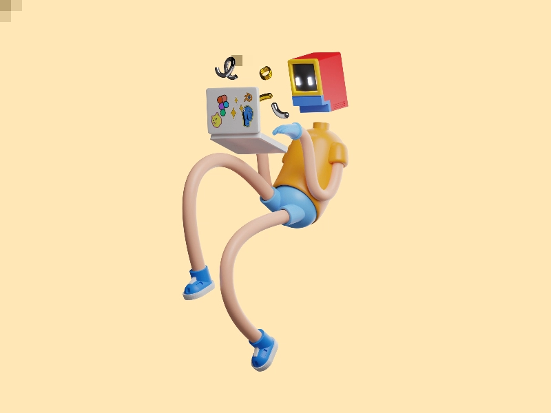 3d bot dancing with laptop